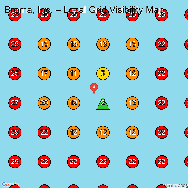 Broma, Inc. GeoGrid visibility map for Food Manufacturer in None